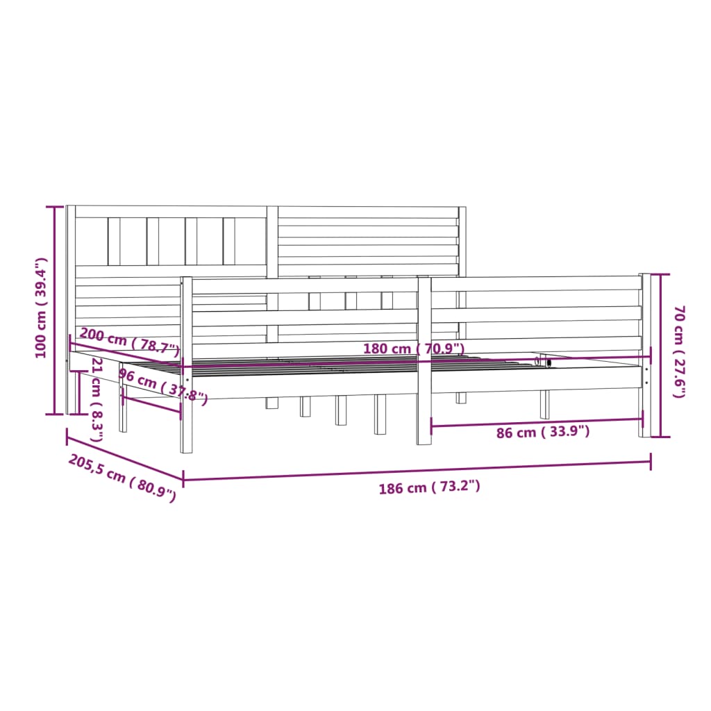 vidaXL Sengeramme hvit 180x200 cm Super King heltre