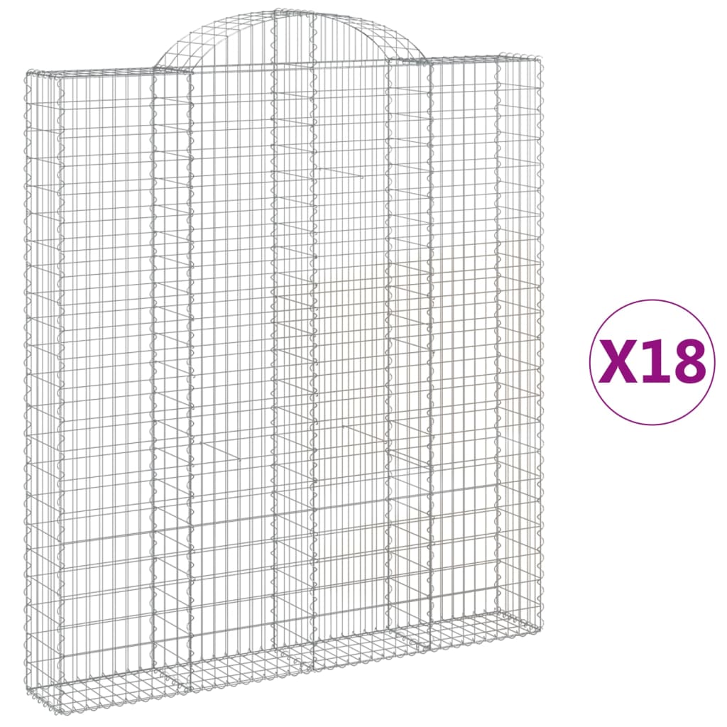 vidaXL Gabionkurver buede 18 stk 200x30x220/240 cm galvanisert jern