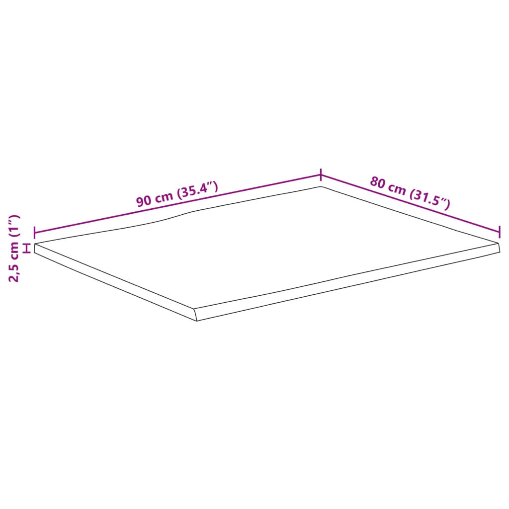 vidaXL Bordplate naturlig kant 90x80x2,5 cm grovt heltre mangotre