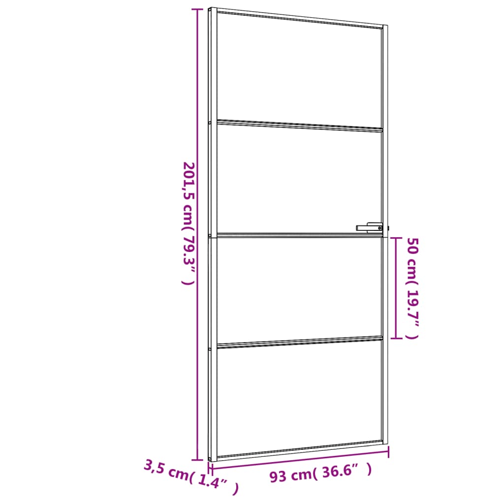 vidaXL Innerdør slank svart 93x201,5 cm herdet glass og aluminium