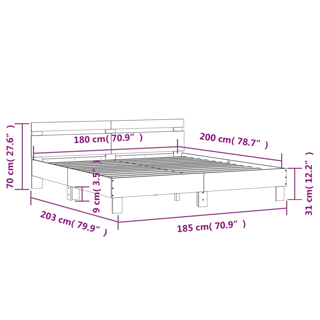 vidaXL Sengeramme med hodegavl sonoma eik 180x200 cm konstruert tre