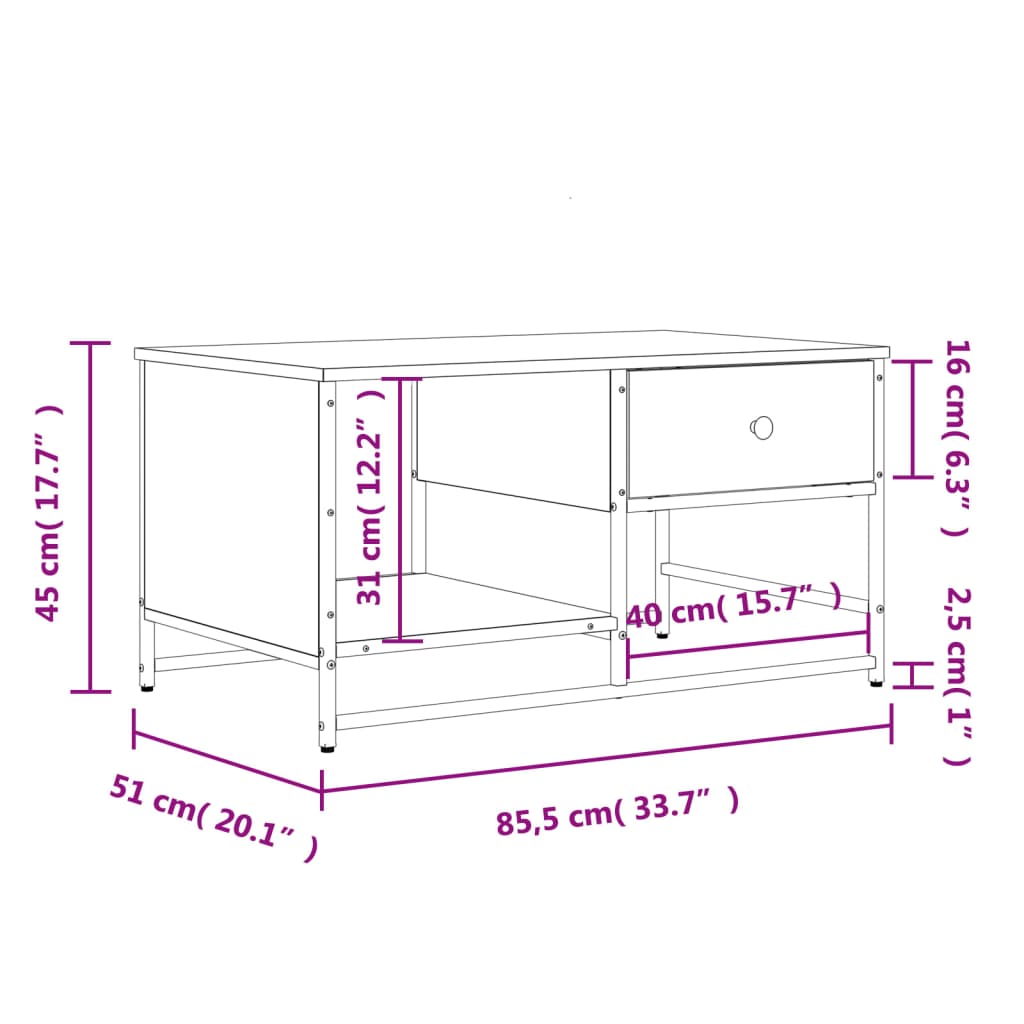 vidaXL Salongbord svart 85,5x51x45 cm konstruert tre