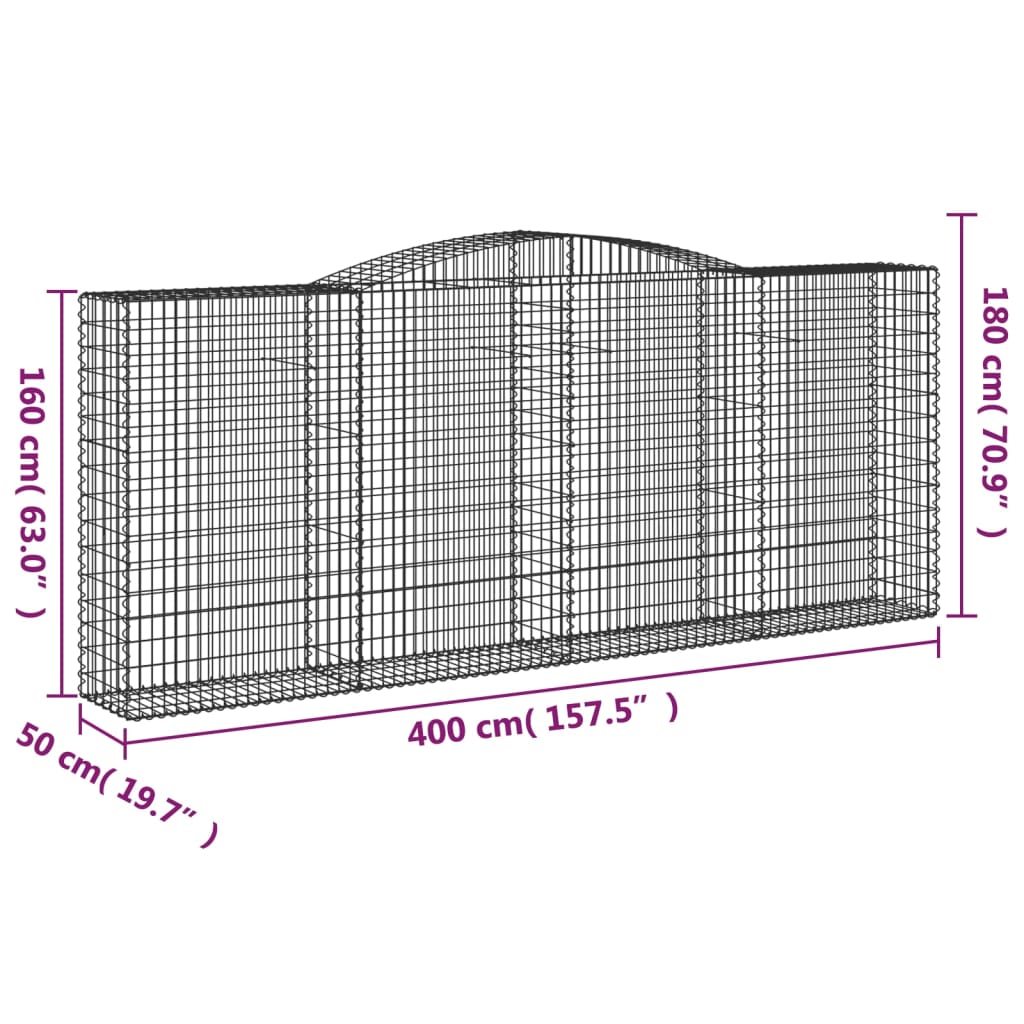 vidaXL Gabionkurver buede 9 stk 400x50x160/180 cm galvanisert jern