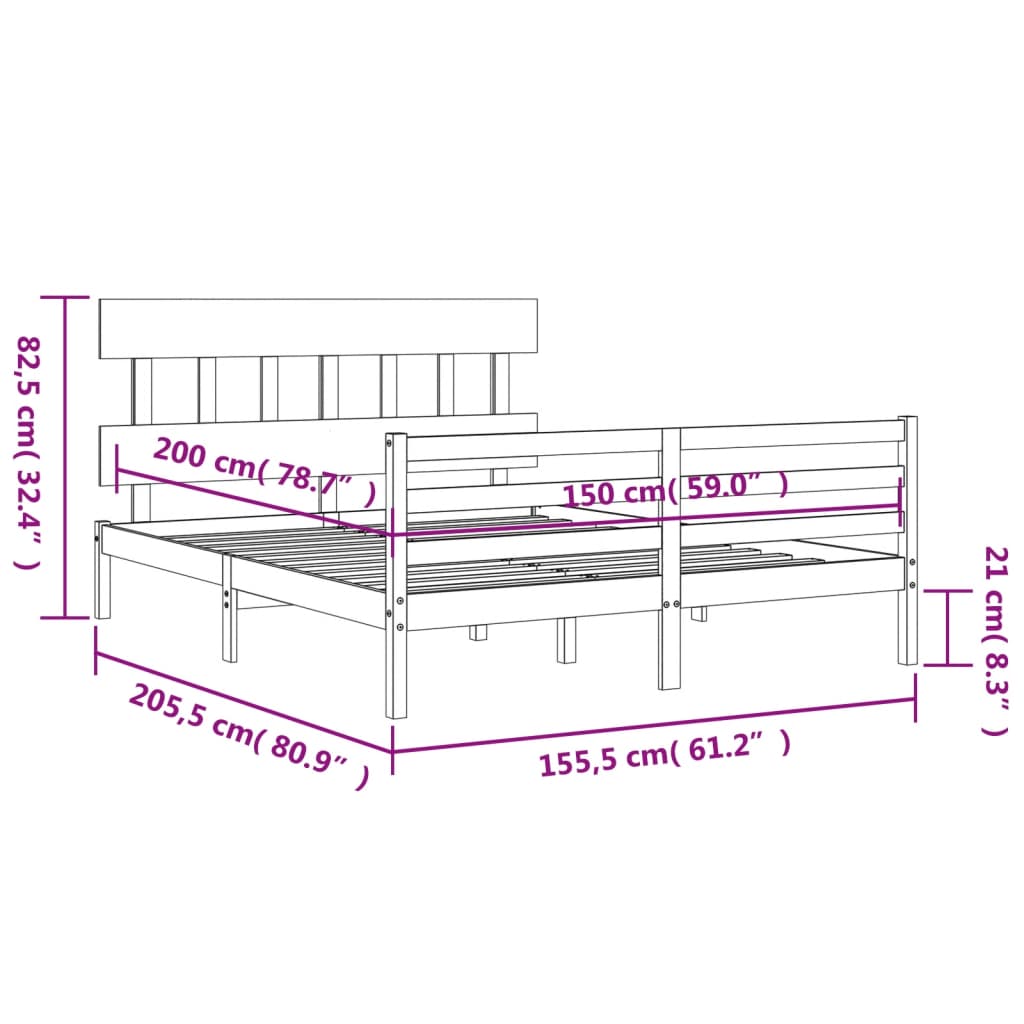 vidaXL Sengeramme med hodegavl King Size heltre