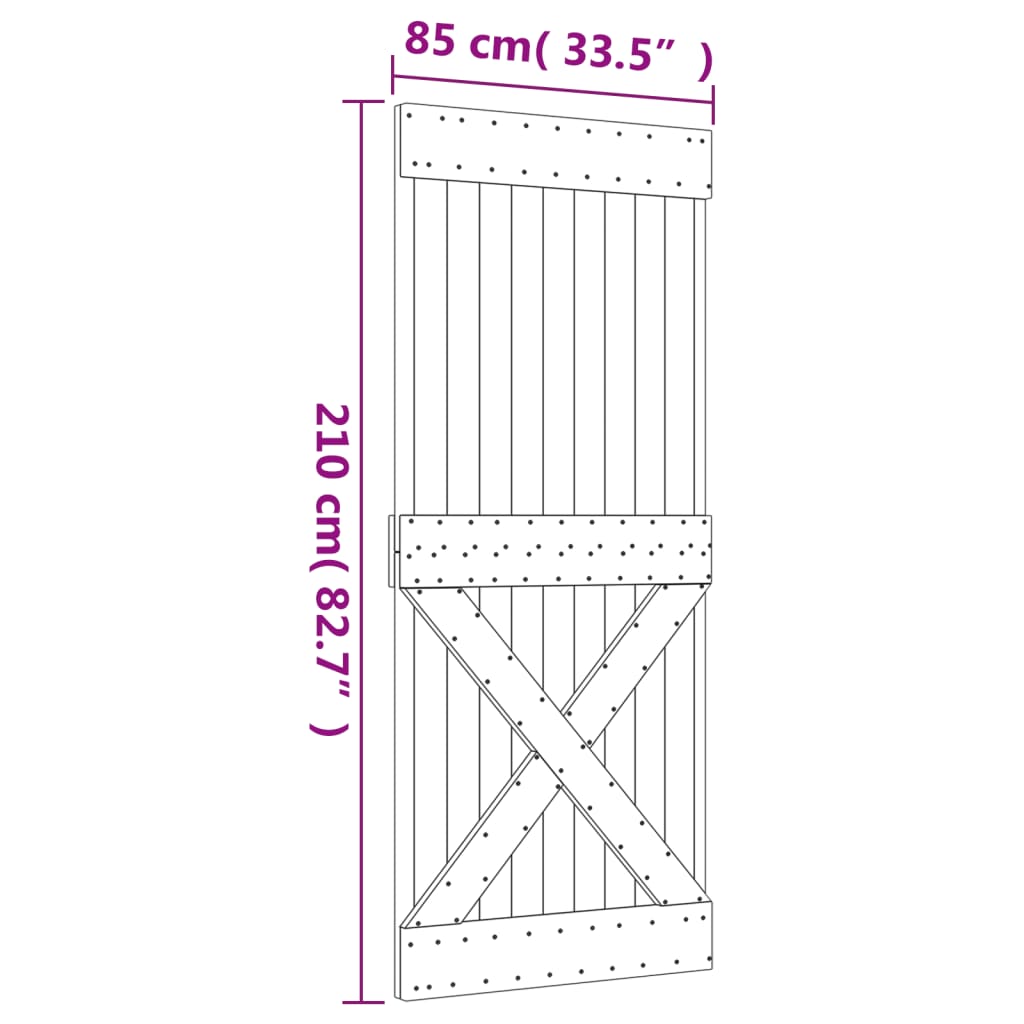 vidaXL Skyvedør med monteringstilbehør 85x210 cm heltre furu