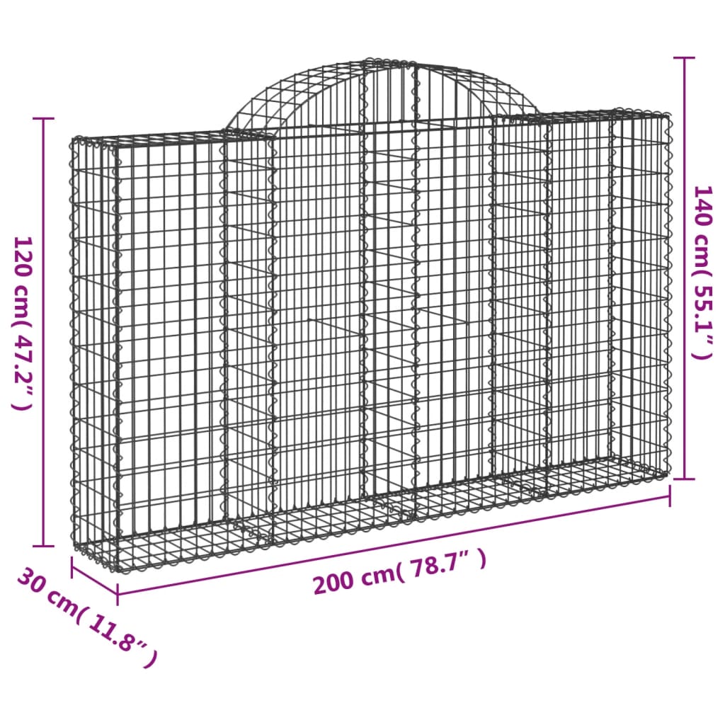 vidaXL Gabionkurver buede 2 stk 200x30x120/140 cm galvanisert jern