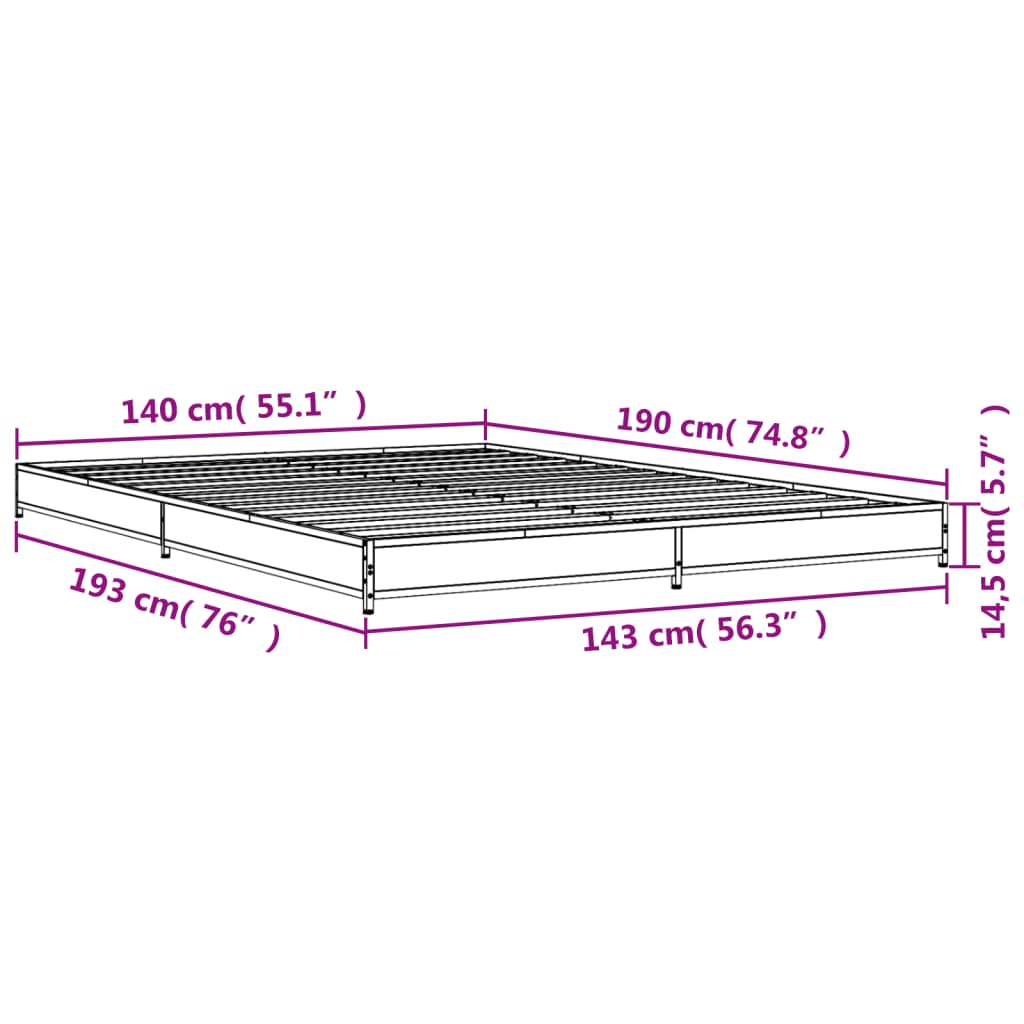 vidaXL Sengeramme sonoma eik 140x190 cm konstruert tre og metall