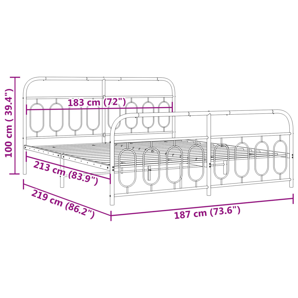 vidaXL Sengeramme i metall med hode- og fotgavl hvit 183x213 cm