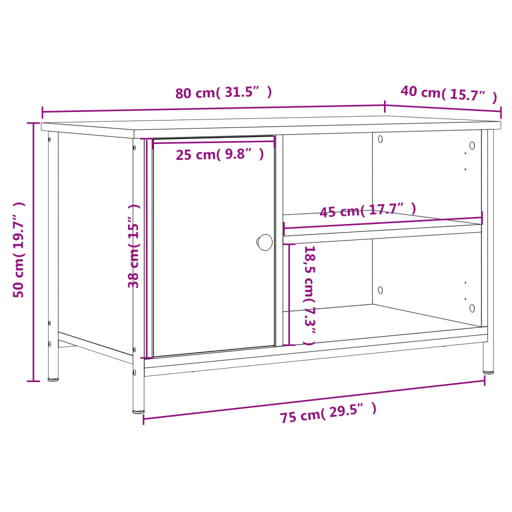 vidaXL TV-benk røkt eik 80x40x50 cm konstruert tre