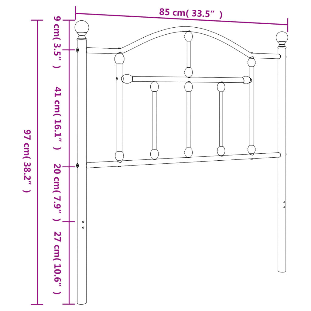 vidaXL Sengegavl i metall hvit 80 cm