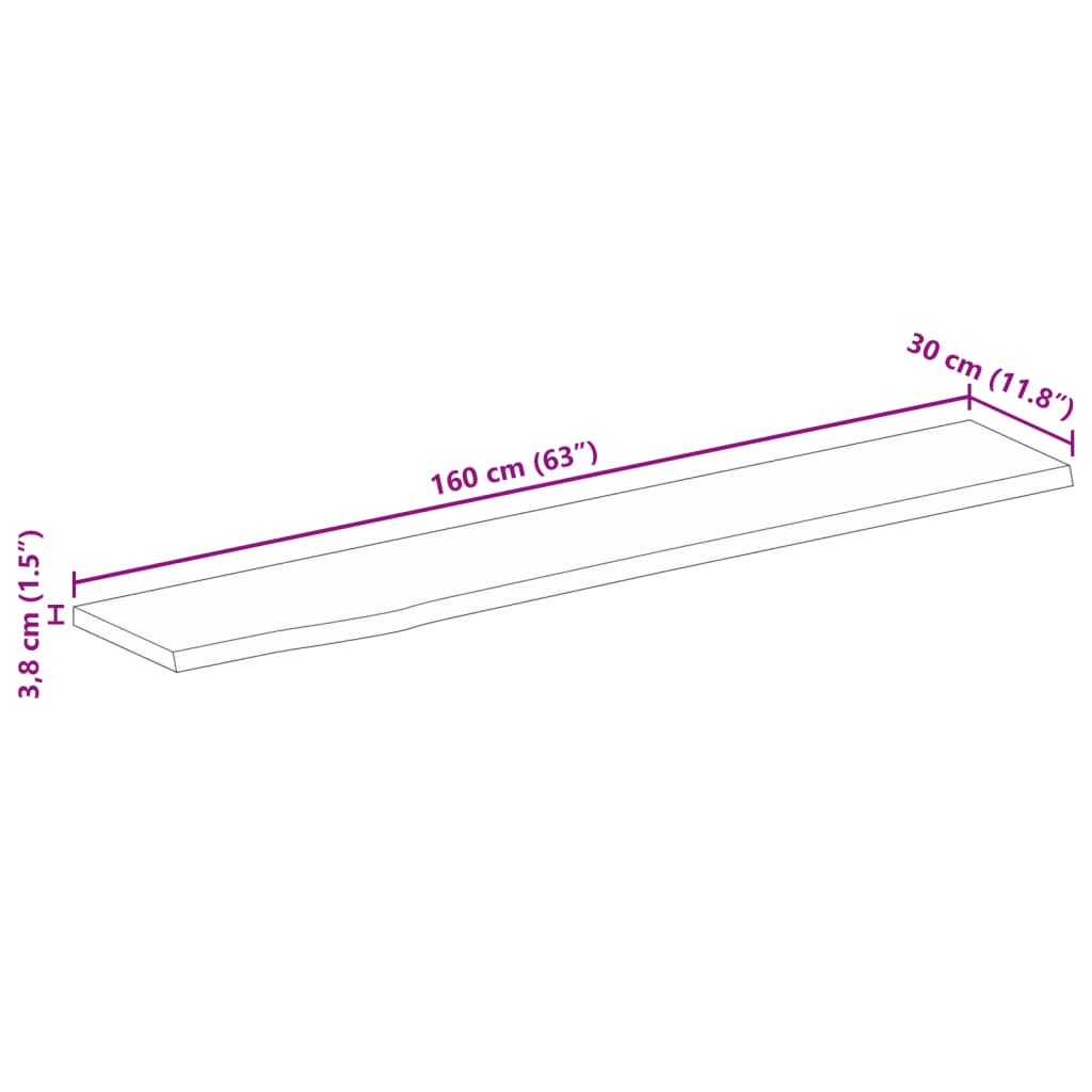 vidaXL Bordplate 160x30x3,8 cm naturlig kant heltre mango