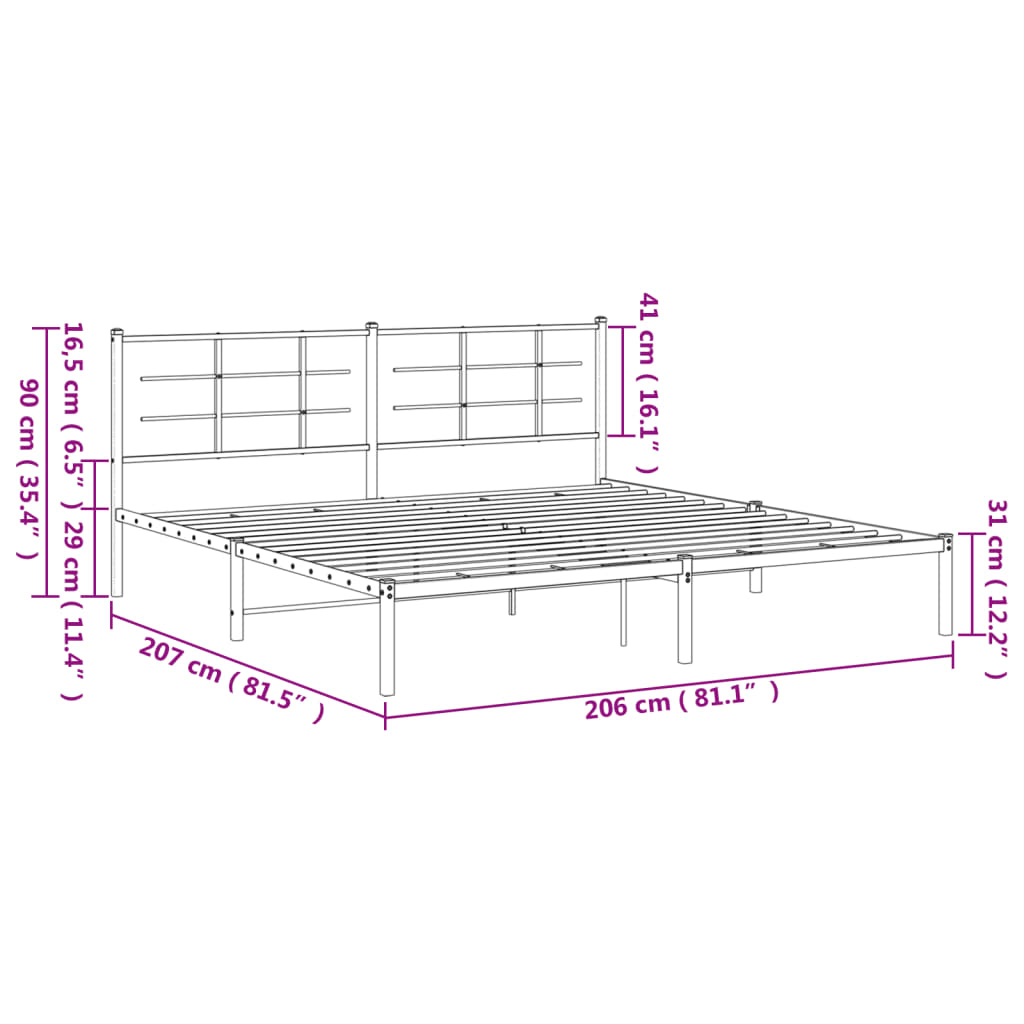 vidaXL Sengeramme i metall med sengegavl svart 200x200 cm