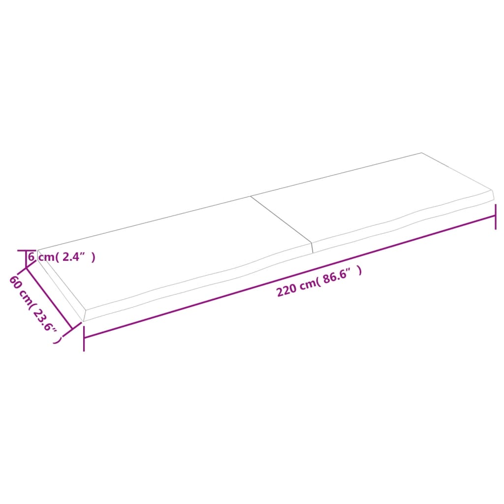 vidaXL Benkeplate til bad lysebrun 220x60x(2-6) cm behandlet heltre