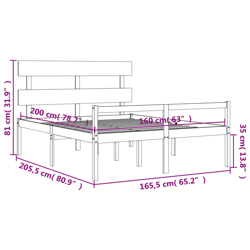 vidaXL Seniorseng med hodegavl 160x200 cm heltre