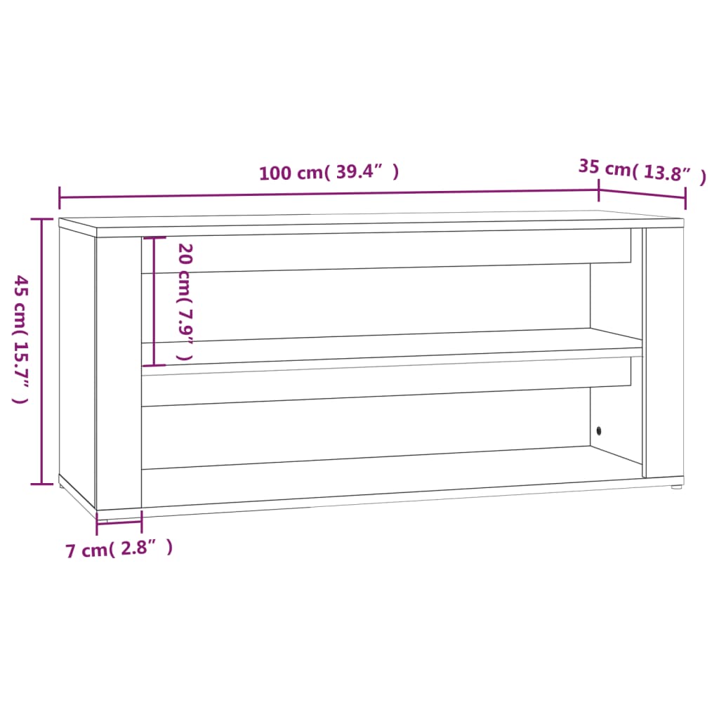 vidaXL Skohylle brun eik 100x35x45 cm konstruert tre