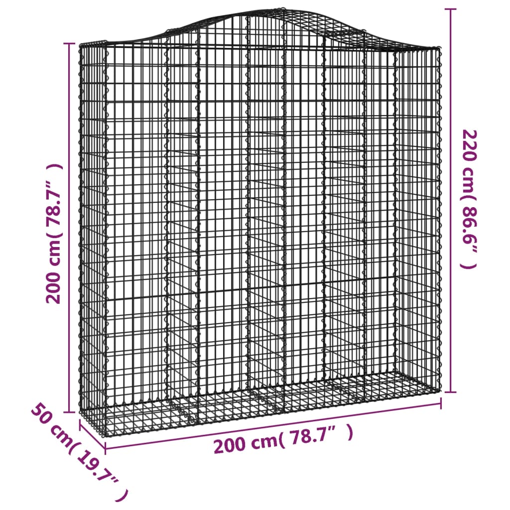 vidaXL Gabionkurver buede 2 stk 200x50x200/220 cm galvanisert jern