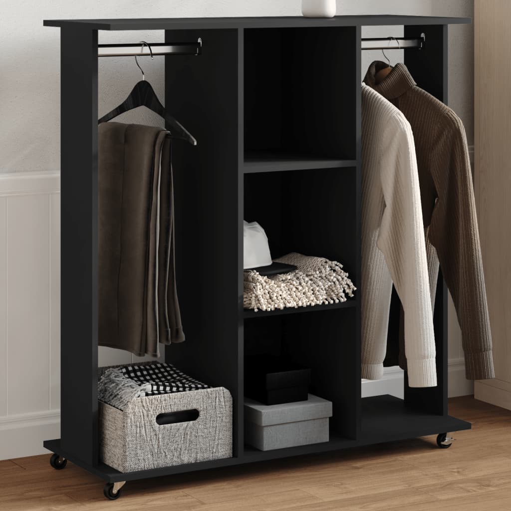 vidaXL Garderobe med hjul svart 102x38x110 cm konstruert tre