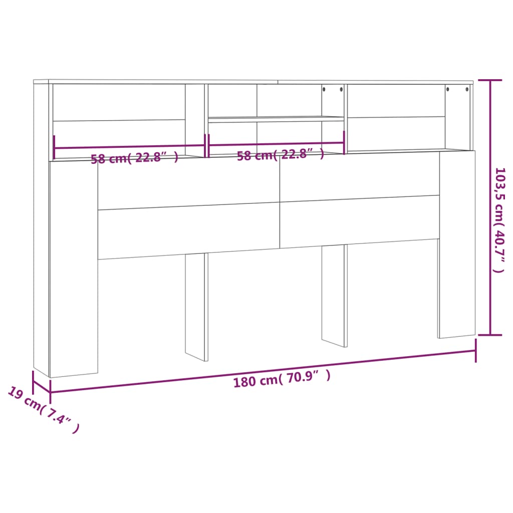 vidaXL Sengegavlskap brun eik 180x19x103,5 cm