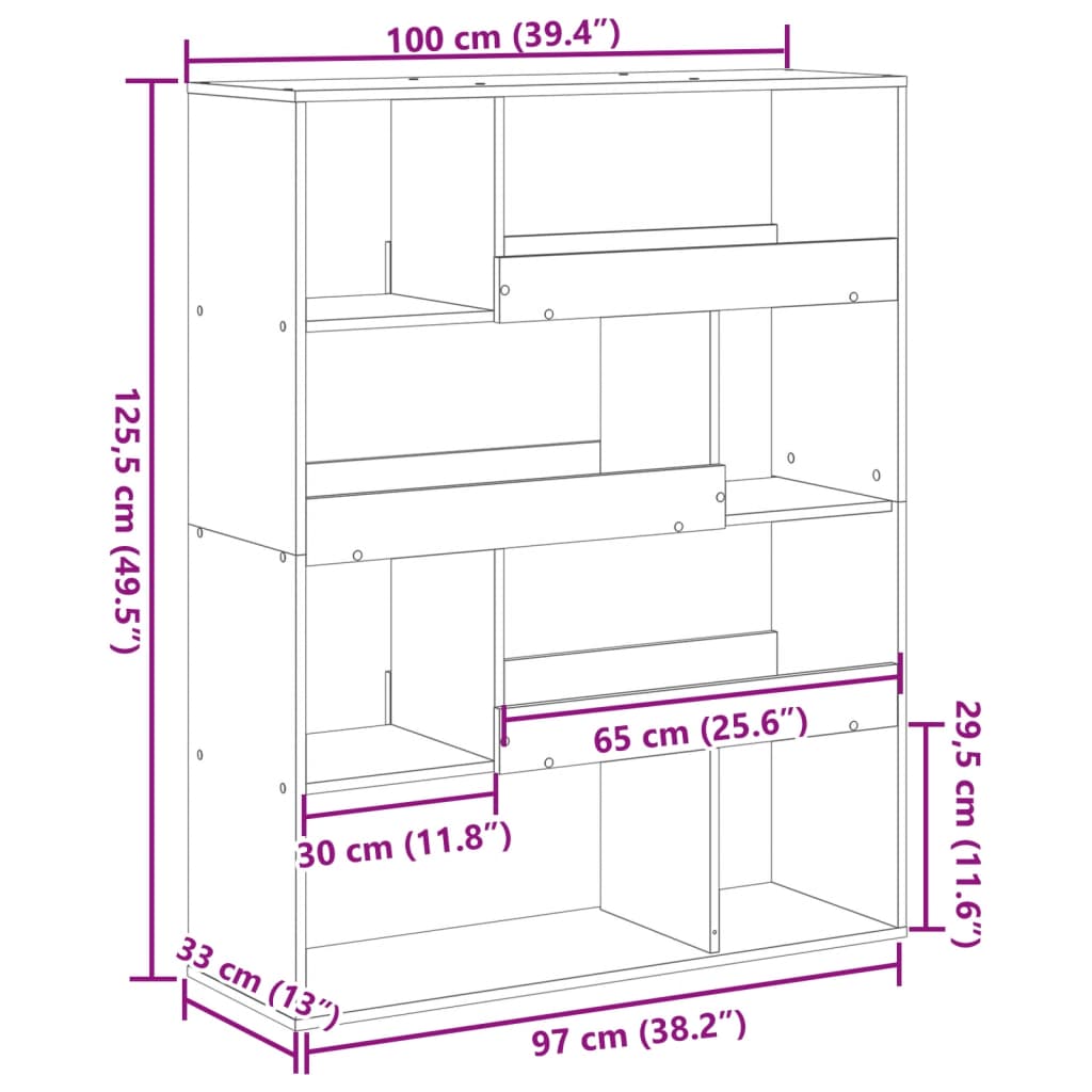 vidaXL Romdeler hvit 100x33x125,5 cm konstruert tre