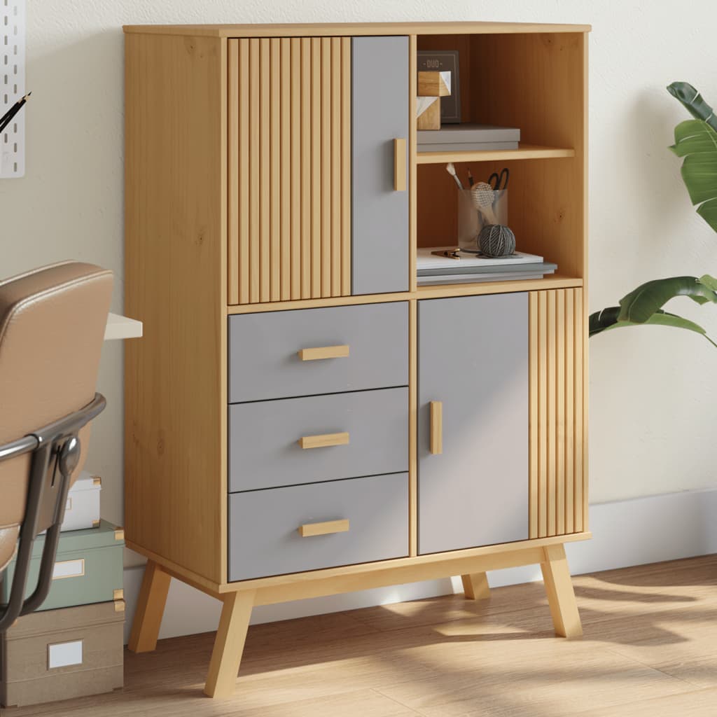 vidaXL Highboard OLDEN grå og brun 85x43x125 cm heltre furu