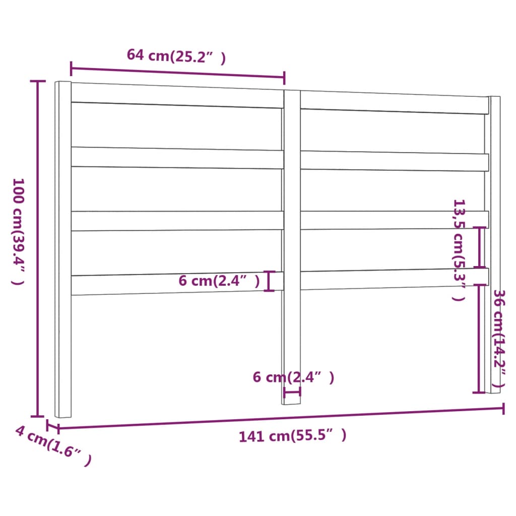 vidaXL Sengegavl 141x4x100 cm heltre furu