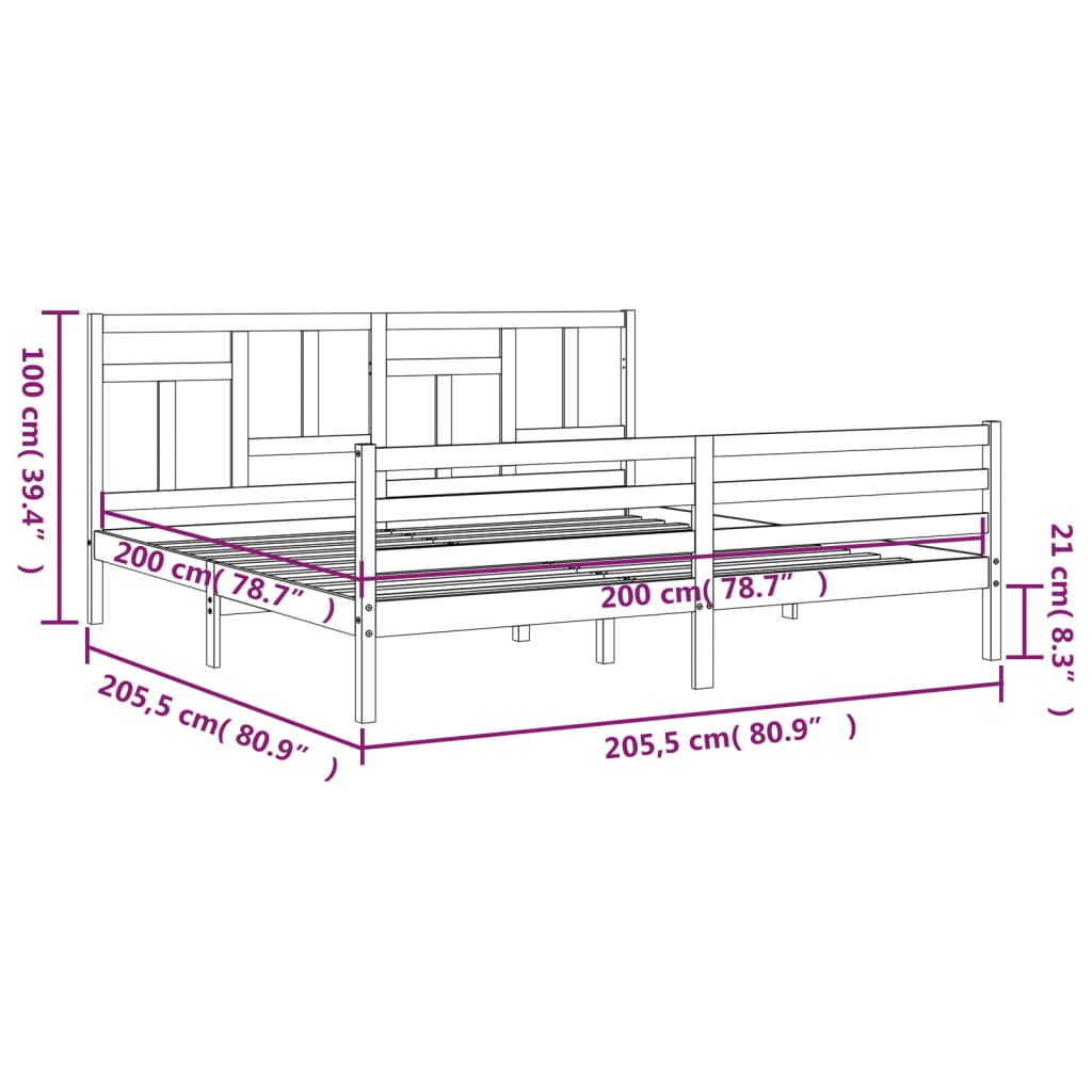 vidaXL Sengeramme med hodegavl 200x200 cm heltre