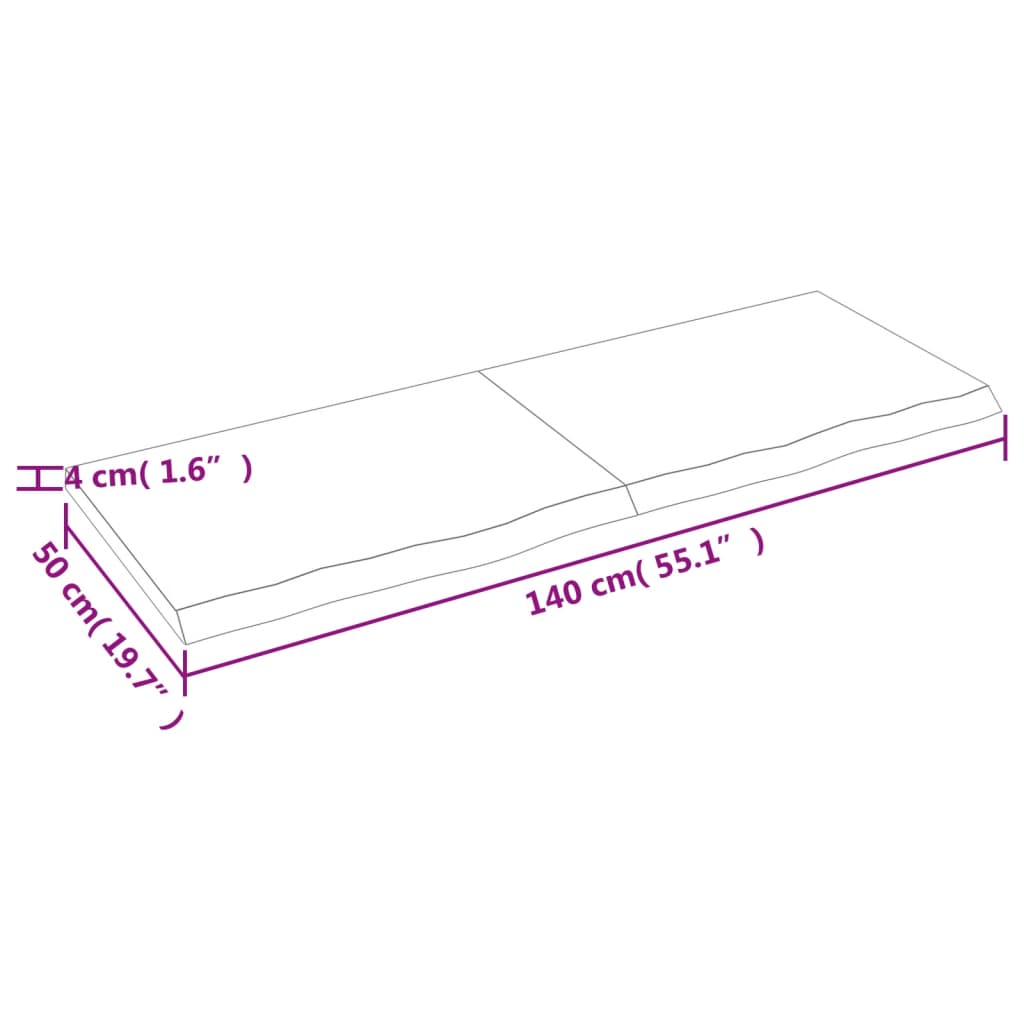 vidaXL Benkeplate til bad lysebrun 140x50x(2-4) cm behandlet heltre