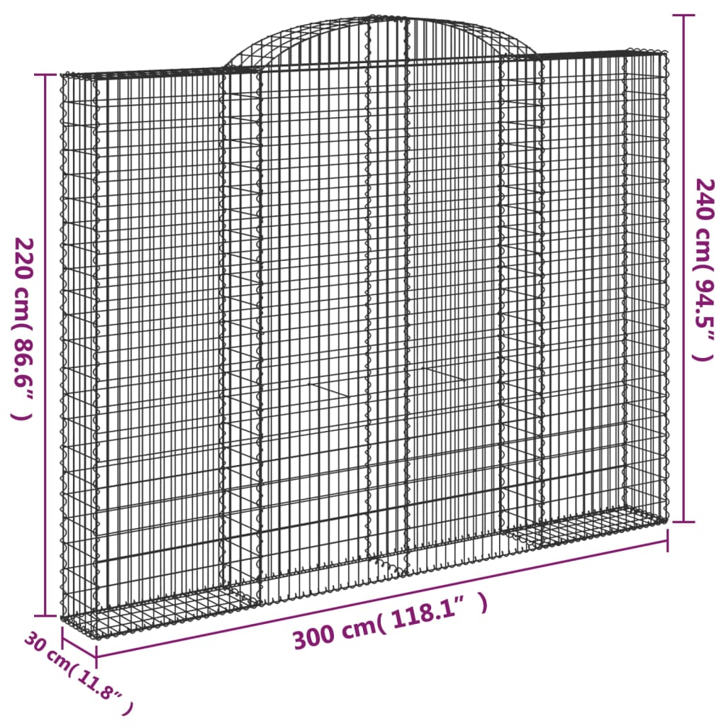 vidaXL Gabionkurver buede 4 stk 300x30x220/240 cm galvanisert jern