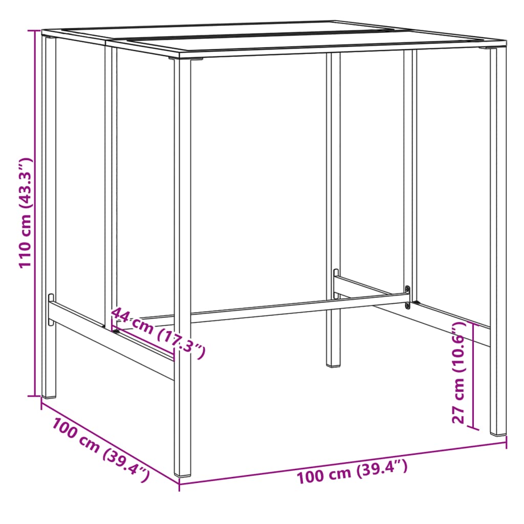 vidaXL Barbord svart 100x100x110 cm pulverlakkert stål