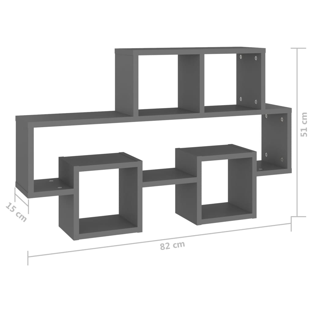 vidaXL Bilformet vegghylle grå 82x15x51 cm konstruert tre
