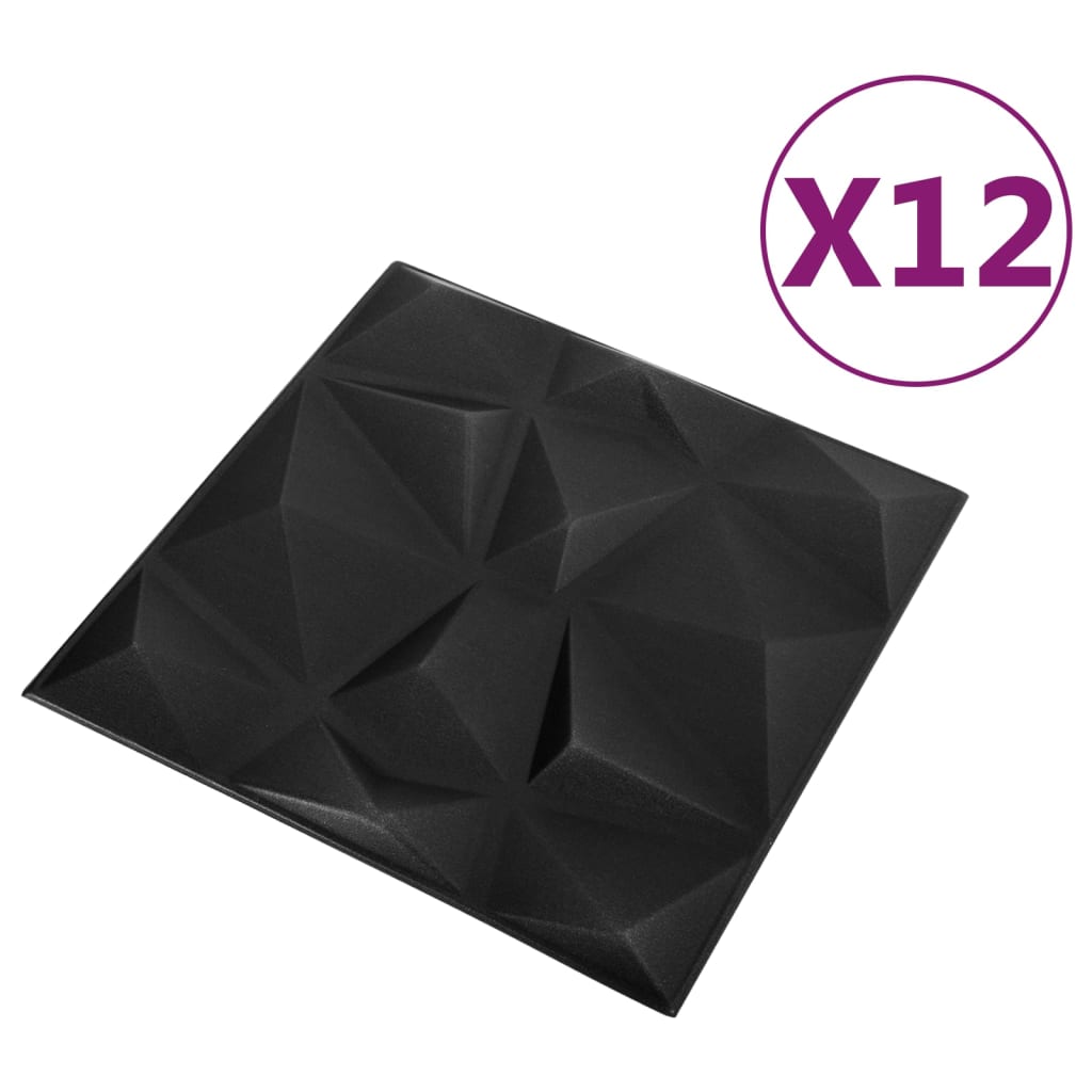 vidaXL 3D-veggpaneler 12 stk 50x50 cm diamant svart 3 m²