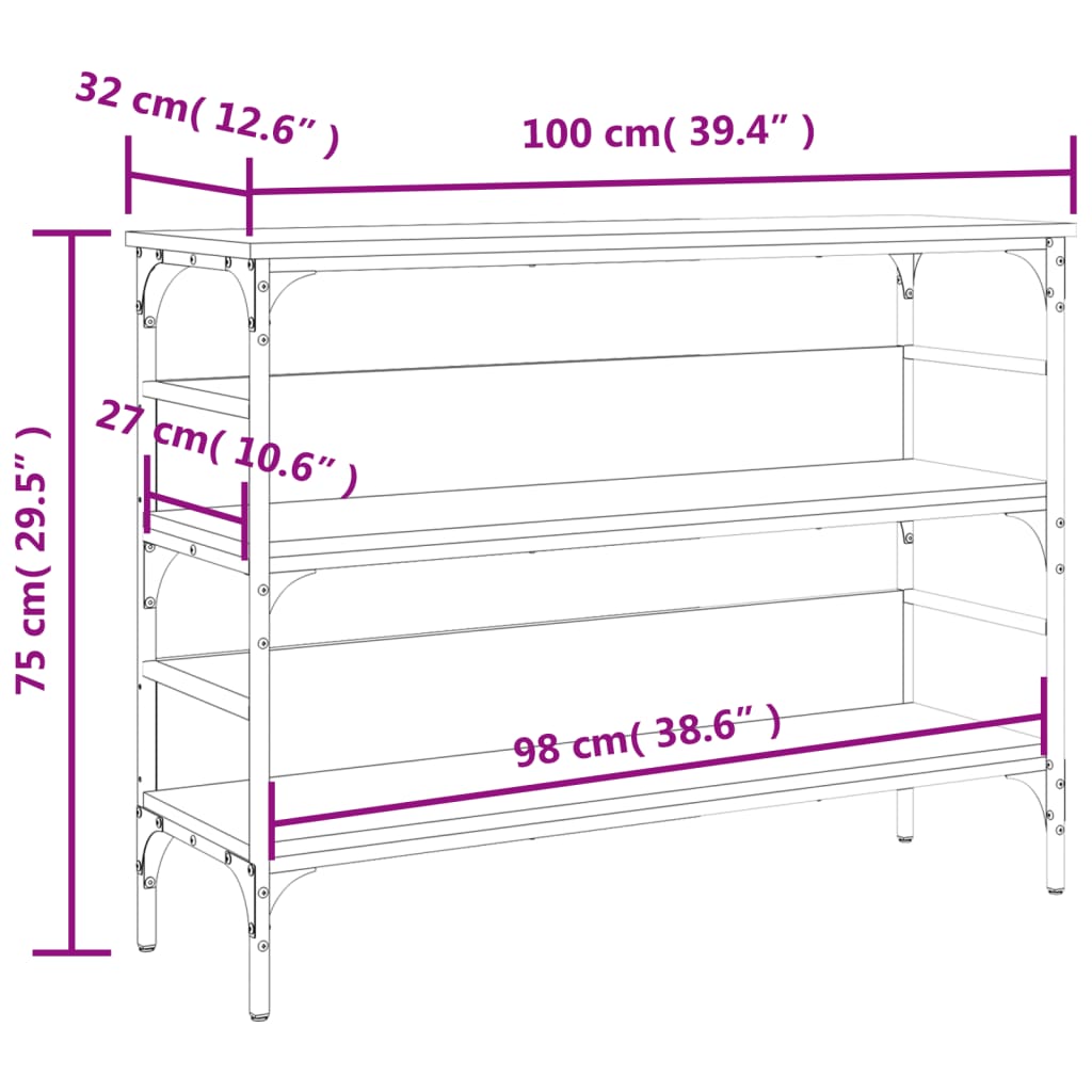 vidaXL Konsollbord røkt eik 100x32x75 cm konstruert tre