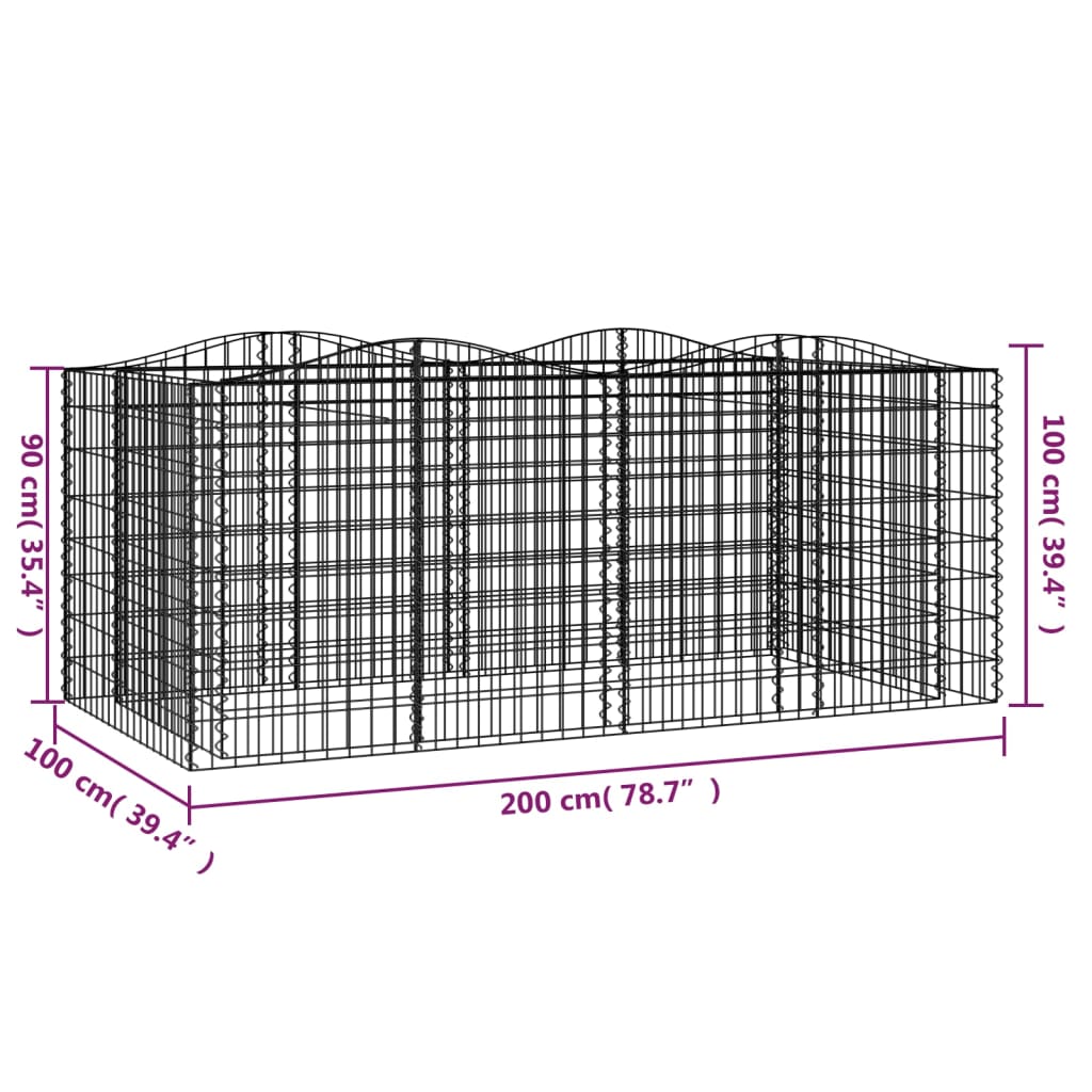 vidaXL Buet gabion høybed 200x100x100 cm galvanisert jern