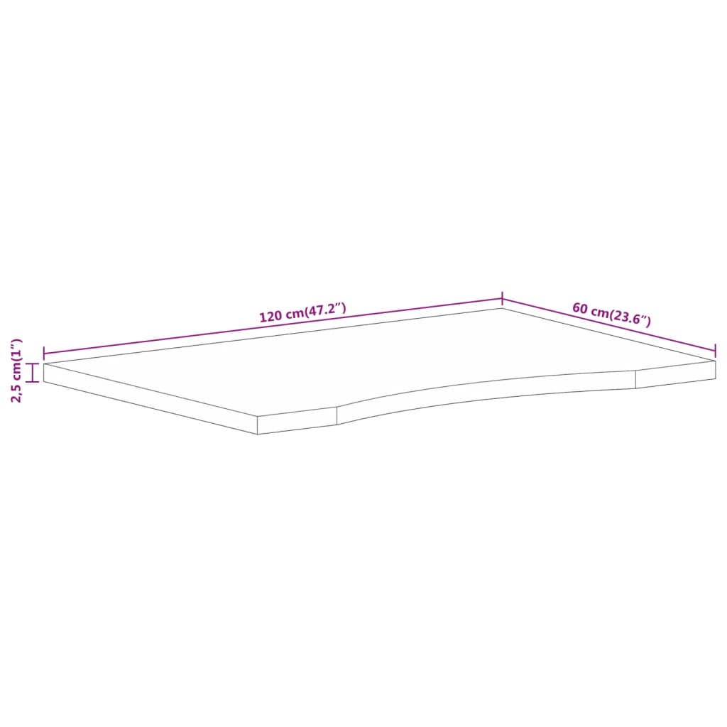 vidaXL Skrivebordsplate med kurve 120x60x2,5 cm heltre grovt mangotre