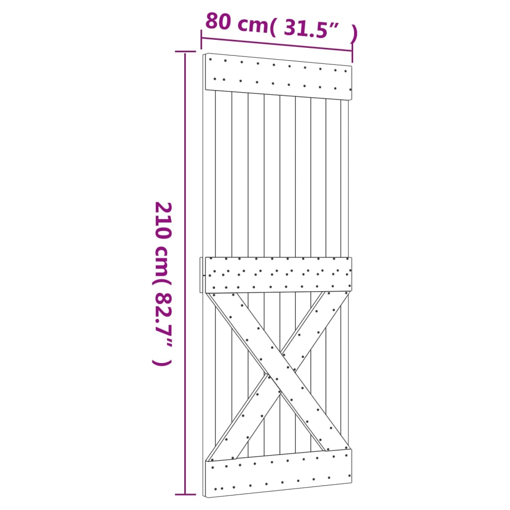 vidaXL Skyvedør med monteringstilbehør 80x210 cm heltre furu