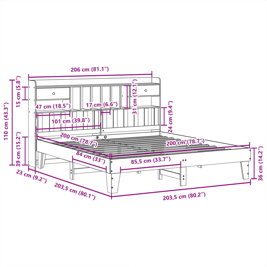 vidaXL Sengeramme uten madrass voksbrun 200x200 cm heltre furu