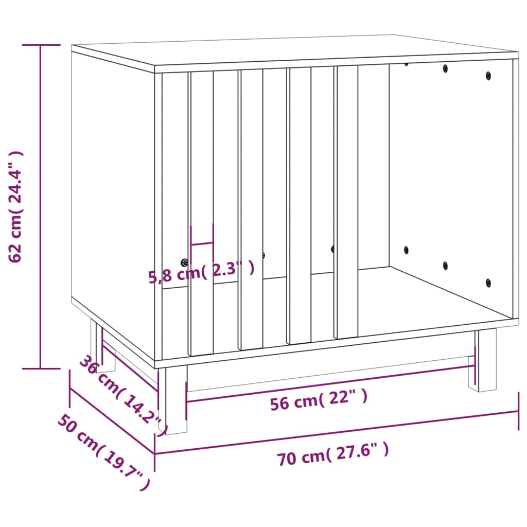 vidaXL Hundehus hvit 70x50x62 cm heltre furu