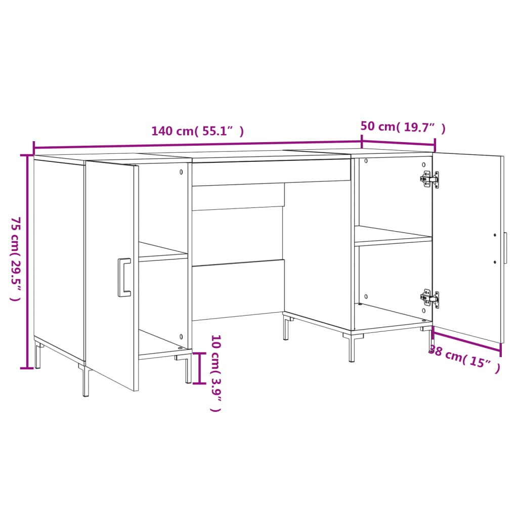 vidaXL Skrivebord sonoma eik 140x50x75 cm konstruert tre