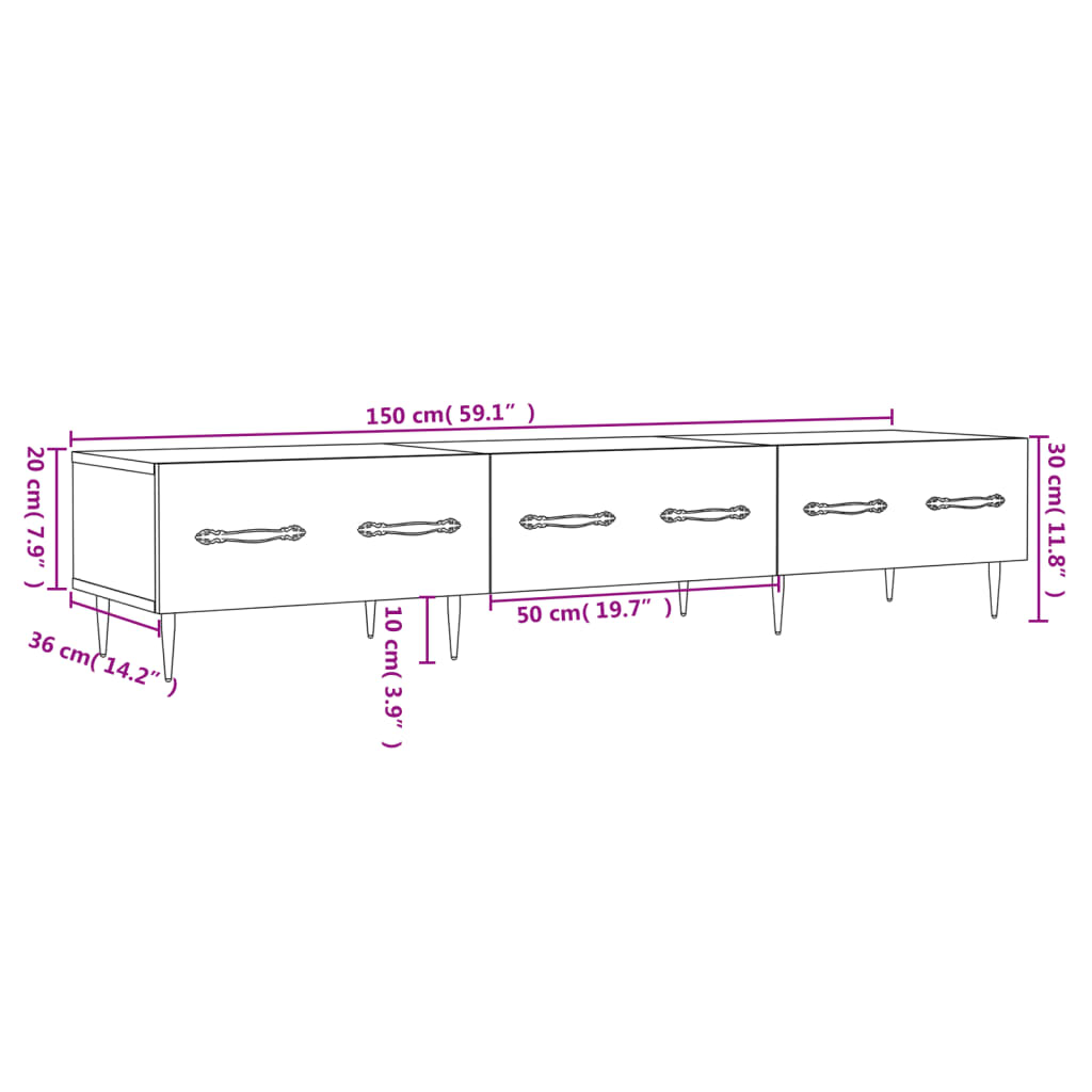 vidaXL TV-benk røkt eik 150x36x30 cm konstruert tre