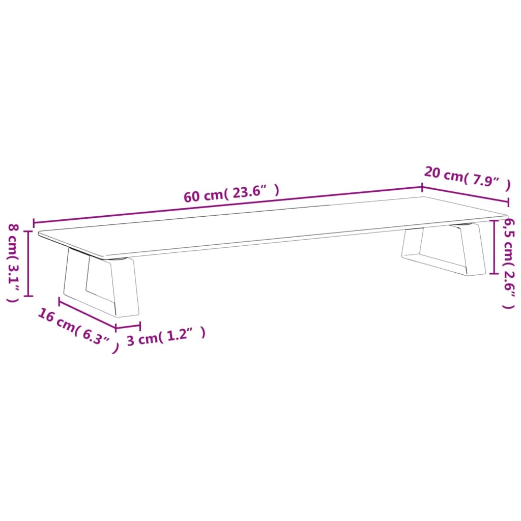 vidaXL Skjermstativ hvit 60x20x8 cm herdet glass og metall