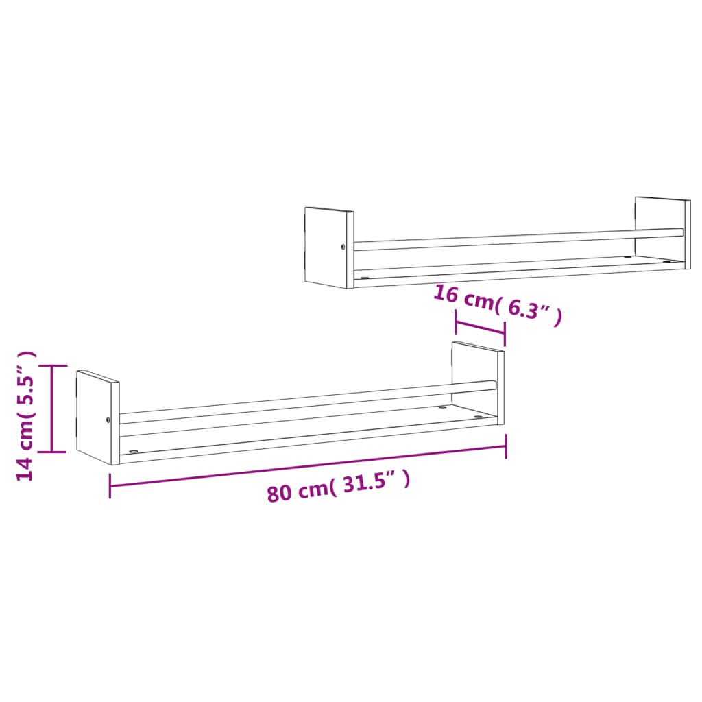 vidaXL Vegghyller med stenger 2 stk sonoma eik 80x16x14 cm