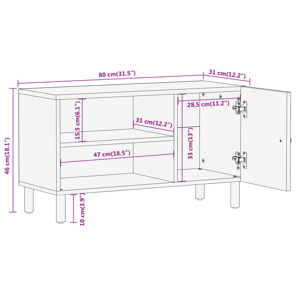 vidaXL TV-benk 80x31x46 cm heltre mango