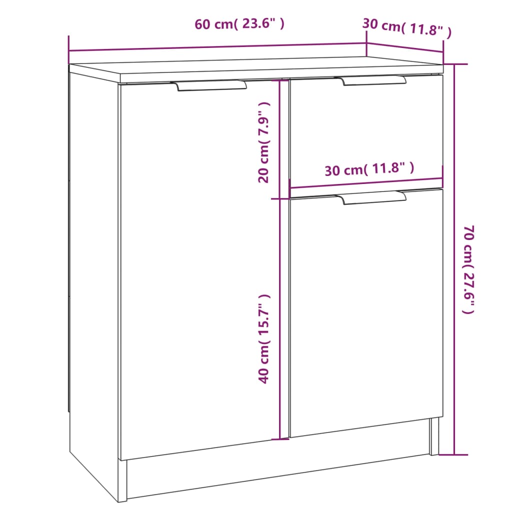 vidaXL Skjenker 2 stk hvit 60x30x70 cm konstruert tre