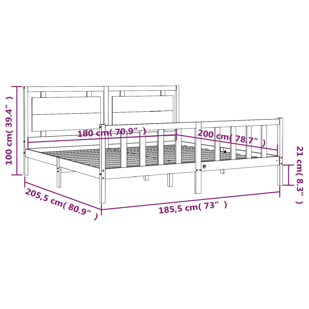 vidaXL Sengeramme med hodegavl hvit 180x200 cm heltre