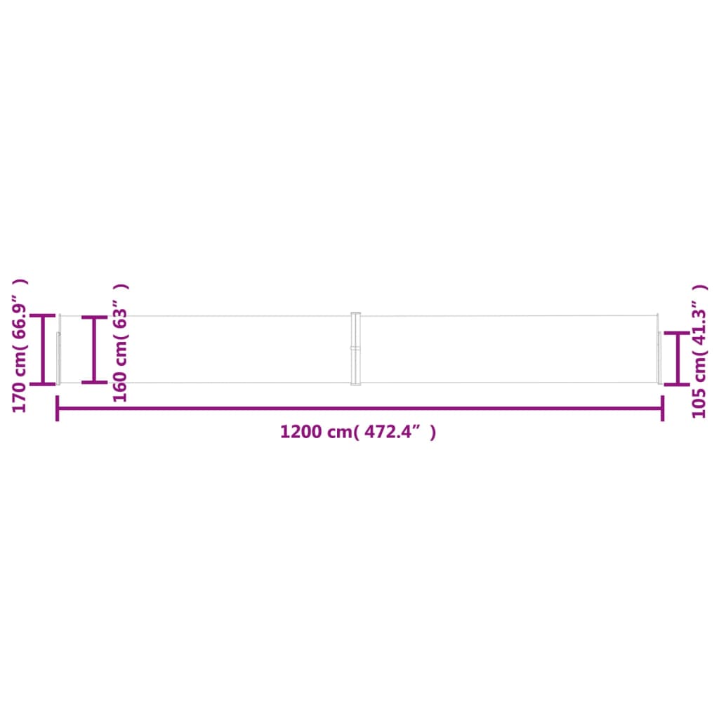 vidaXL Uttrekkbar sidemarkise 170x1200 cm rød