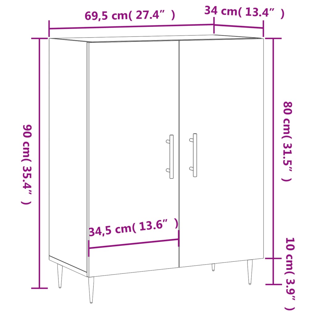 vidaXL Skjenk sonoma eik 69,5x34x90 cm konstruert tre