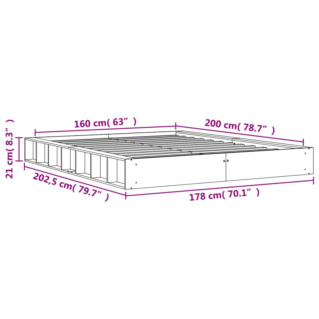 vidaXL Sengeramme uten madrass voksbrun 160x200 cm heltre furu