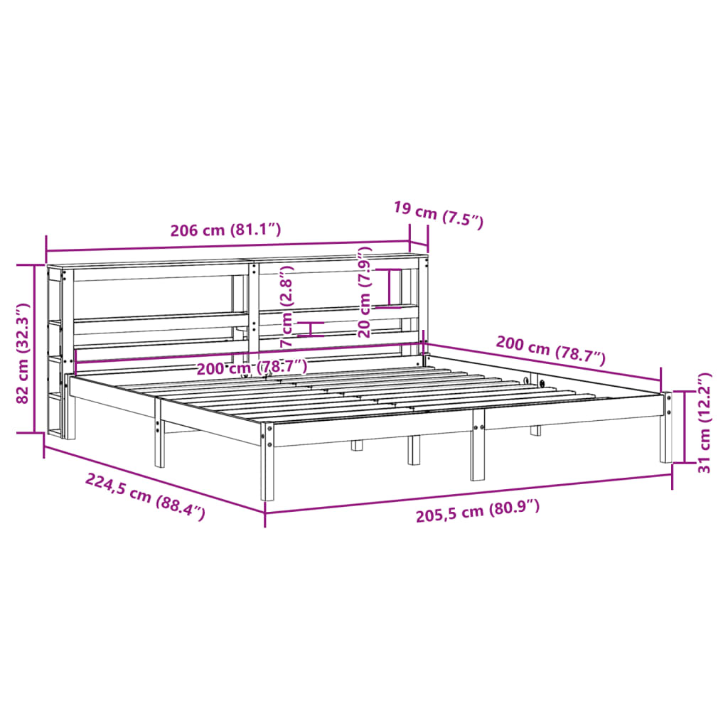 vidaXL Sengeramme med hodegavl voksbrun 200x200 cm heltre furu