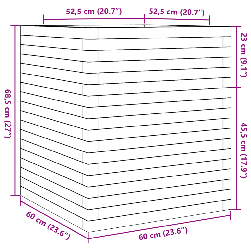 vidaXL Plantekasse 60x60x68,5 cm impregnert furu