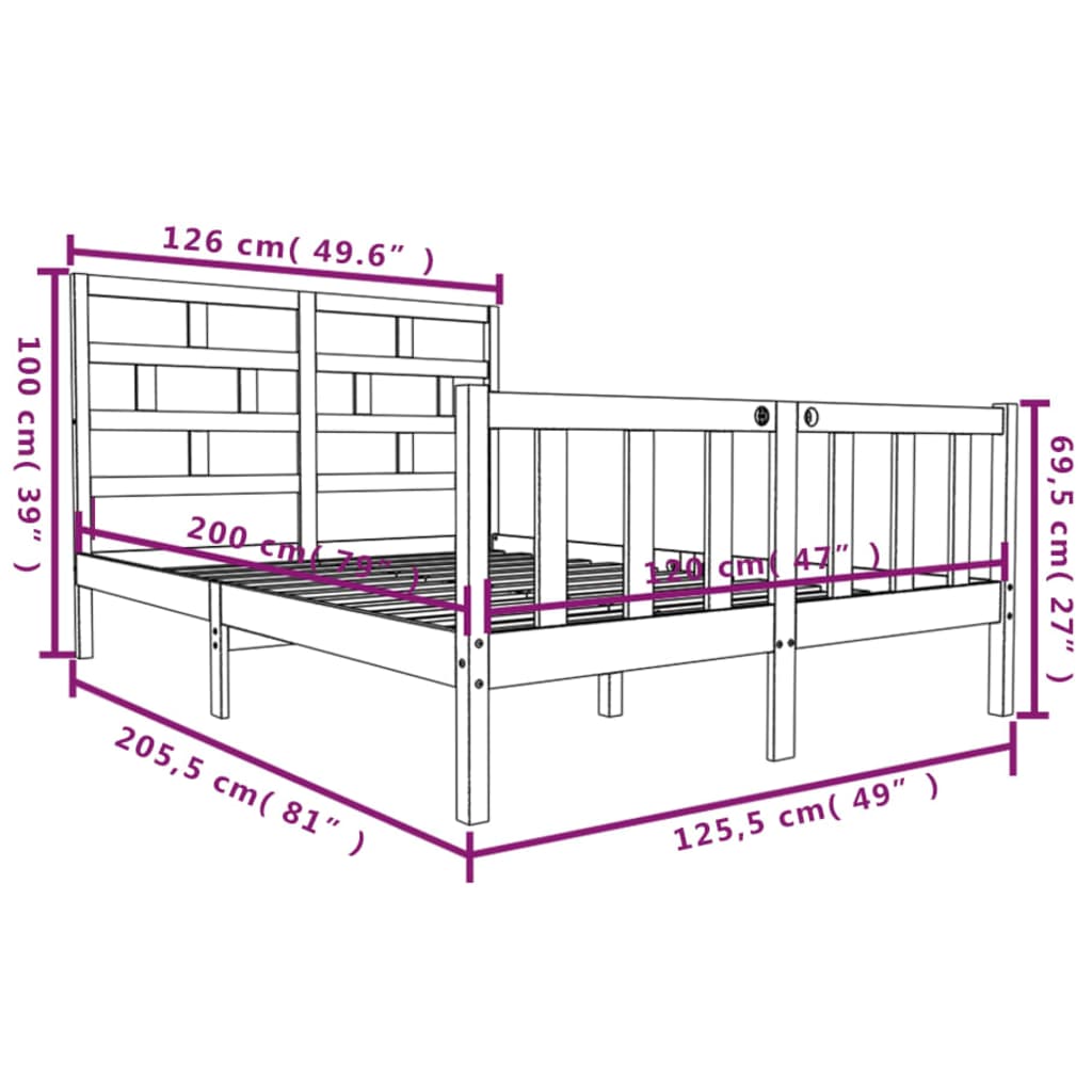 vidaXL Sengeramme heltre furu 120x200 cm